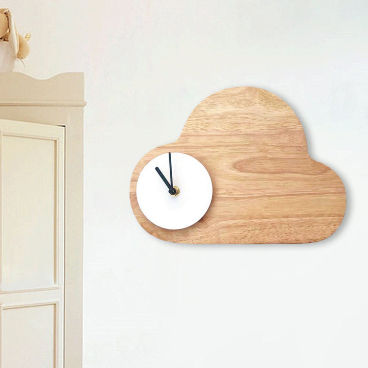 Skørter | Cartoon Cloud Wood Flush Mount LED Wall Lamp with Black/White Clock for Children's Bed, Warm/White Light