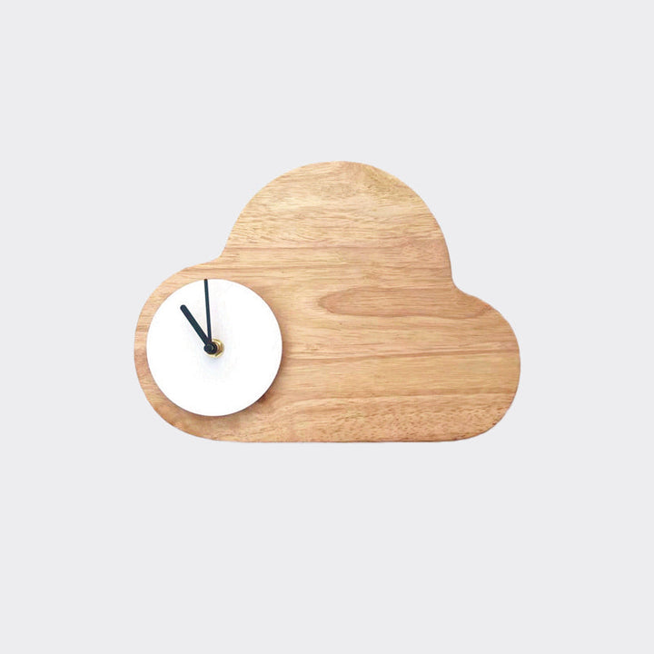 Skørter | Cartoon Cloud Wood Flush Mount LED Wall Lamp with Black/White Clock for Children's Bed, Warm/White Light