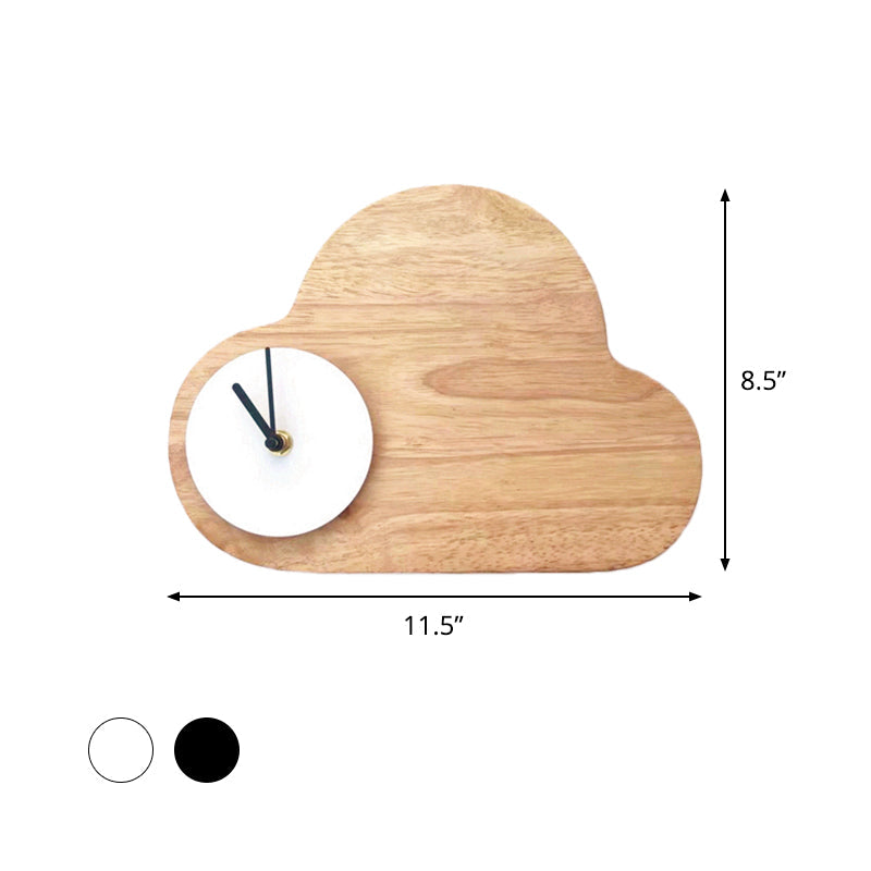 Skørter | Cartoon Cloud Wood Flush Mount LED Wall Lamp with Black/White Clock for Children's Bed, Warm/White Light