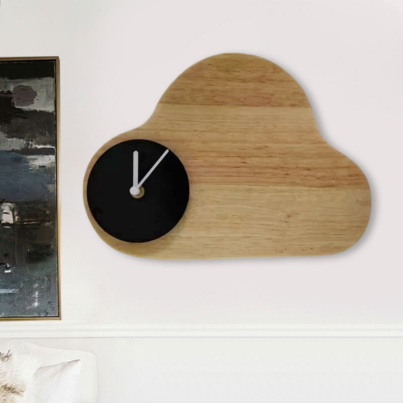 Skørter | Cartoon Cloud Wood Flush Mount LED Wall Lamp with Black/White Clock for Children's Bed, Warm/White Light