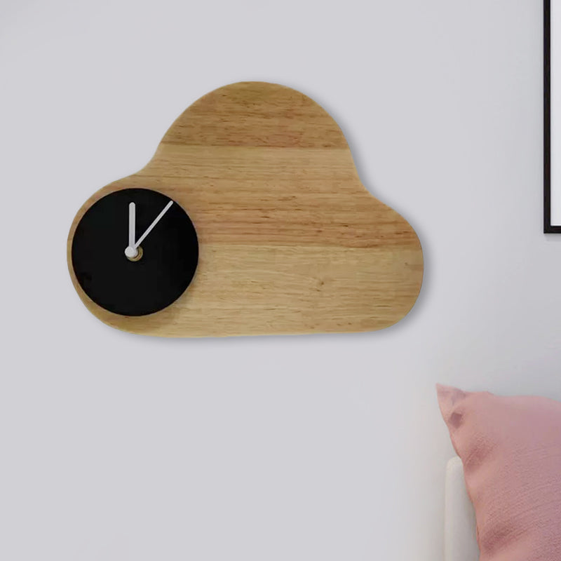 Skørter | Cartoon Cloud Wood Flush Mount LED Wall Lamp with Black/White Clock for Children's Bed, Warm/White Light