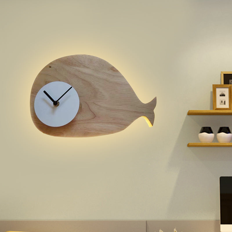 Skørter | Black/White/Beige Wal Wall Lighting Cartoon Wood LED Wall Lamp with/without Clock in Warm/White Light