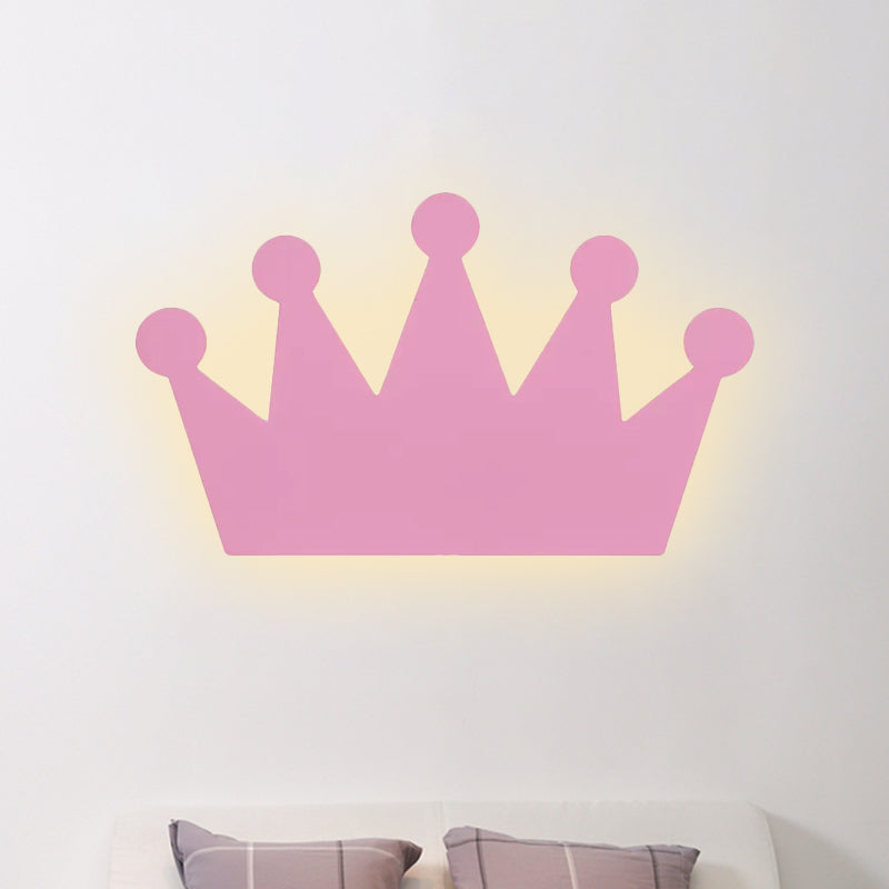 Skørter | Crown Kids Bedroom Wall Light Made of Wood Cartoon LED Surface Wall Lamp in Yellow/Pink