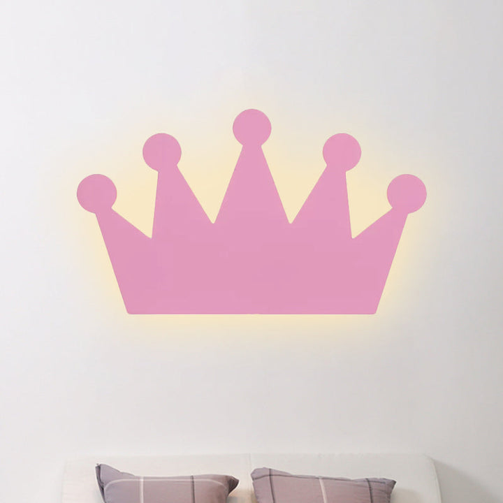 Skørter | Crown Kids Bedroom Wall Light Made of Wood Cartoon LED Surface Wall Lamp in Yellow/Pink