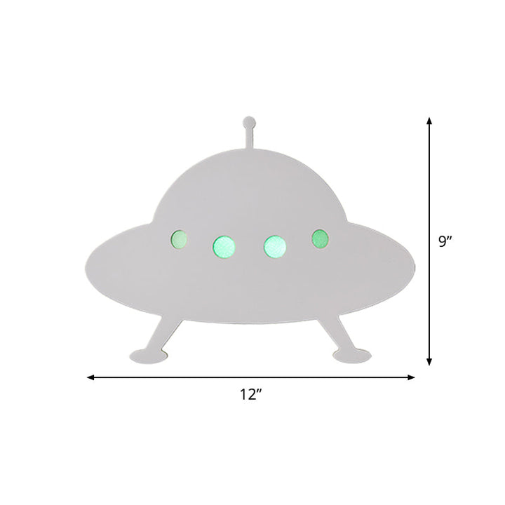 Skørter | Children's UFO Flush Mount Wall Lamp Wood Children's Bed LED Wall Lamp in White with Remote Control