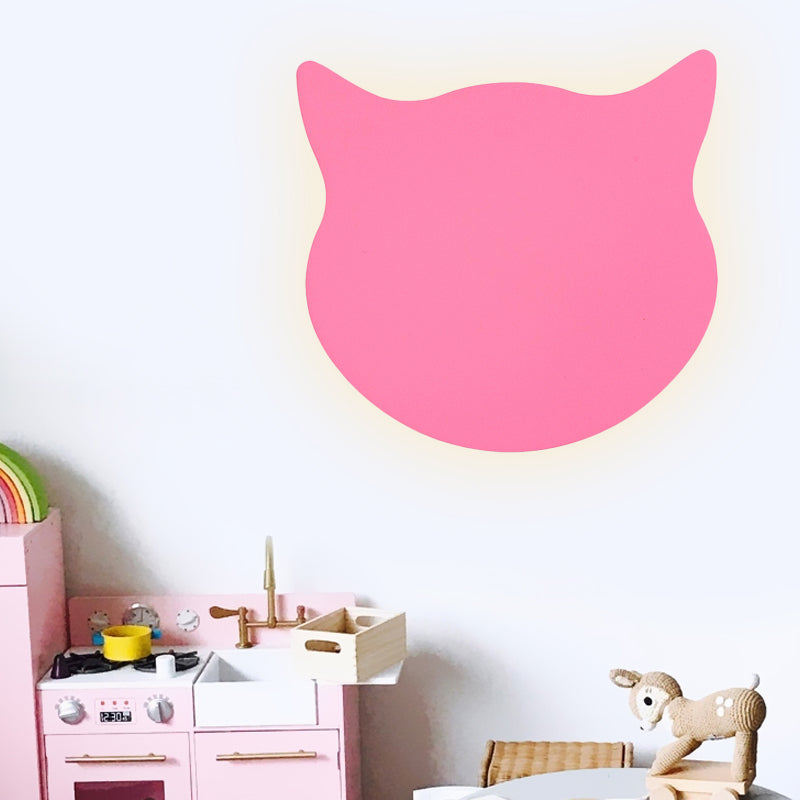 Skørter | Cat Head Mini Wall Lamp Cartoon Wooden Preschool LED Surface Mount Wall Lamp in Pink/Blue/Yellow