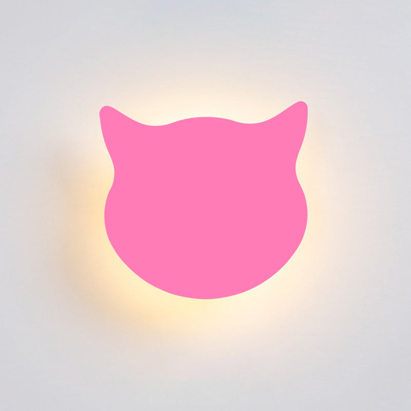 Skørter | Cat Head Mini Wall Lamp Cartoon Wooden Preschool LED Surface Mount Wall Lamp in Pink/Blue/Yellow