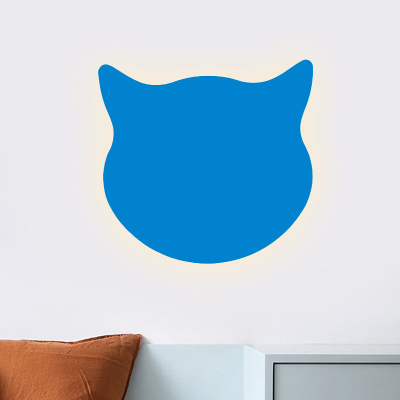 Skørter | Cat Head Mini Wall Lamp Cartoon Wooden Preschool LED Surface Mount Wall Lamp in Pink/Blue/Yellow