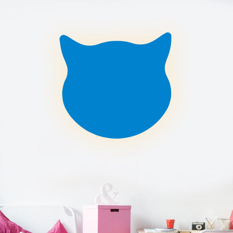 Skørter | Cat Head Mini Wall Lamp Cartoon Wooden Preschool LED Surface Mount Wall Lamp in Pink/Blue/Yellow