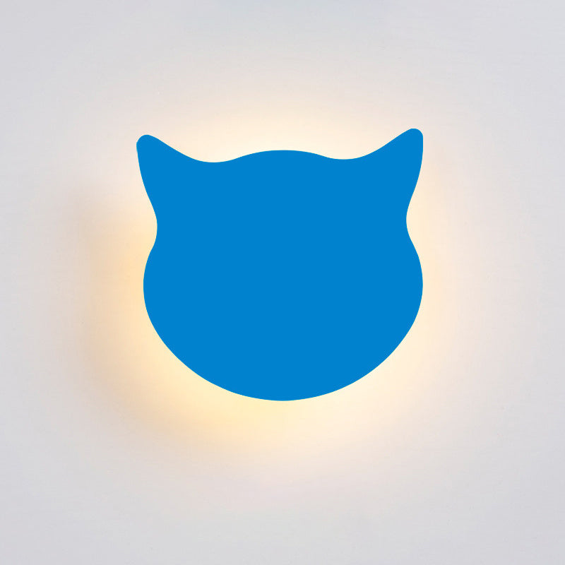Skørter | Cat Head Mini Wall Lamp Cartoon Wooden Preschool LED Surface Mount Wall Lamp in Pink/Blue/Yellow