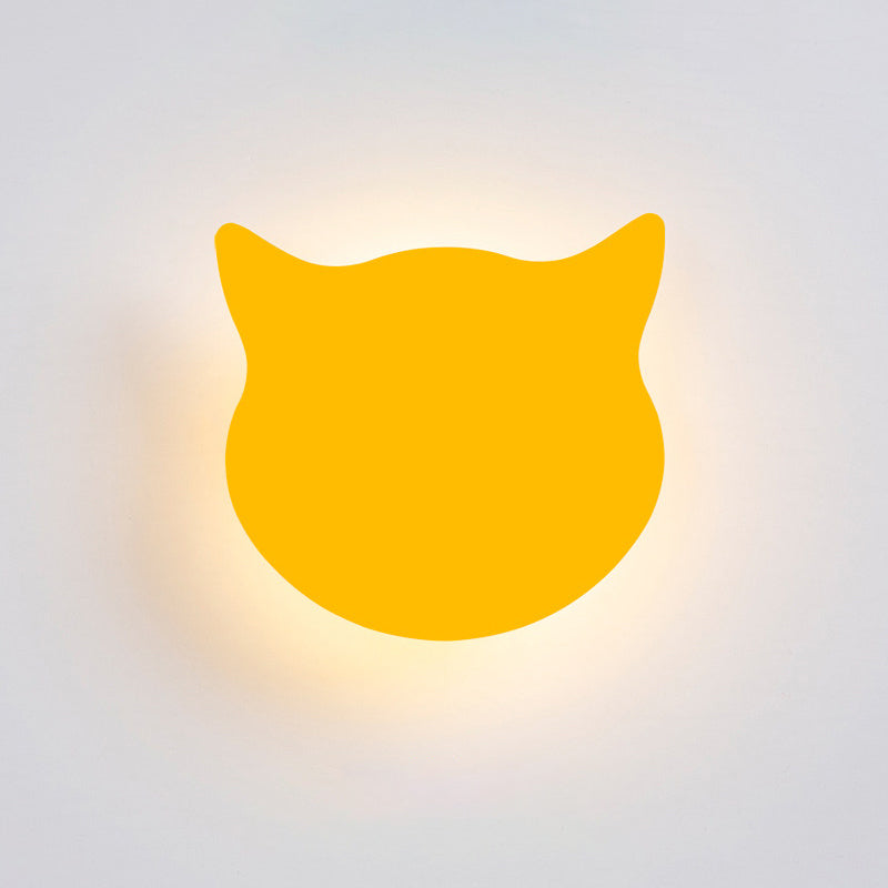 Skørter | Cat Head Mini Wall Lamp Cartoon Wooden Preschool LED Surface Mount Wall Lamp in Pink/Blue/Yellow