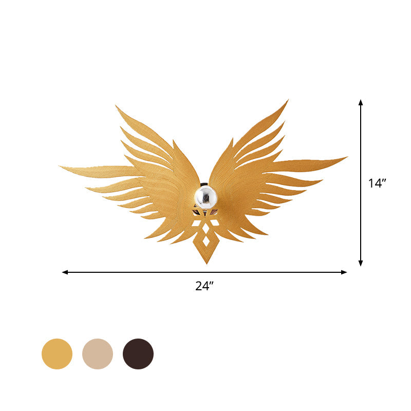 Skørter | Wooden Engraved Eagles Wall Lamp Nordic Single Beige/Gold/Coffee Wall Lamp Lighting for Living Room