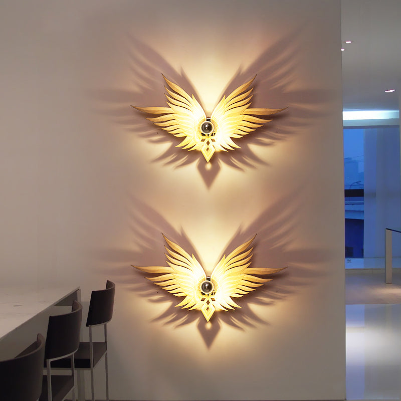 Skørter | Wooden Engraved Eagles Wall Lamp Nordic Single Beige/Gold/Coffee Wall Lamp Lighting for Living Room