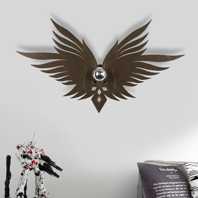 Skørter | Wooden Engraved Eagles Wall Lamp Nordic Single Beige/Gold/Coffee Wall Lamp Lighting for Living Room