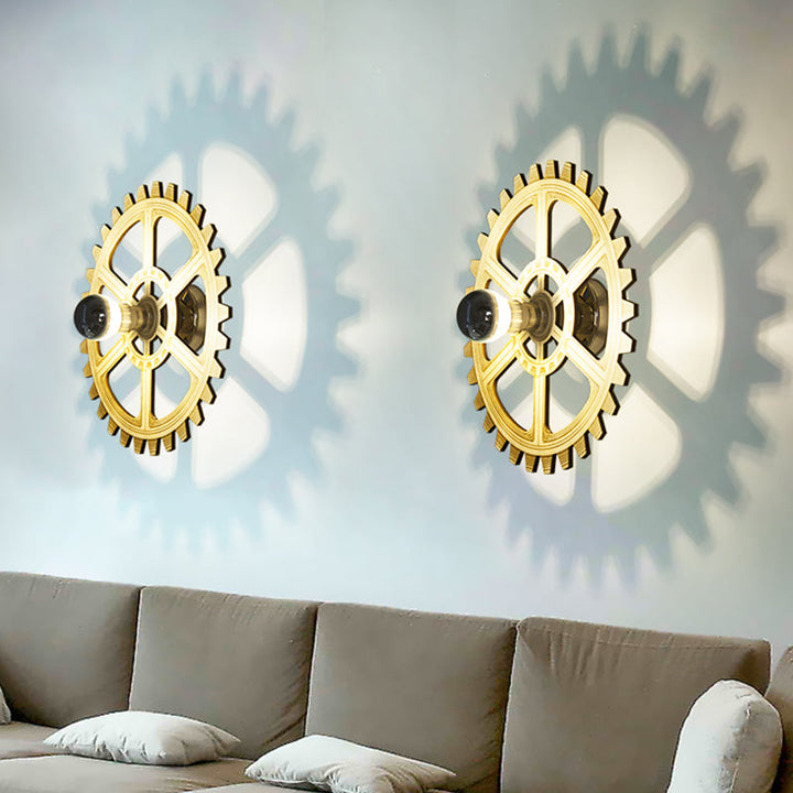 Skørter | Gear Wall Light Fixture Modern Novelty Wood 1-Light Parlor Wall Mounted Lamp with Exposed Bulb Design