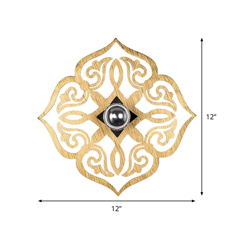 Skørter | Paper Cut Flower Wood Wall Light Nordic 1 Head Beige Wall Light for Hallway