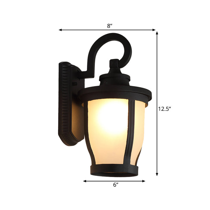 Skørter | Scrolled Arm Metal Wall Lamp Traditional 1 Light Outdoor Wall Lamp in Black with Frosted Glass Shade