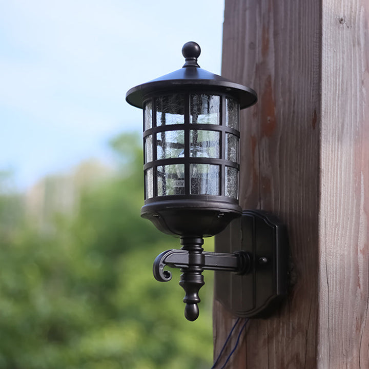 Skørter | 1-Light Wall Lighting Classic Lantern Clear Bubble/Broken Glass Wall Lamp in Dark Coffee for Courtyard