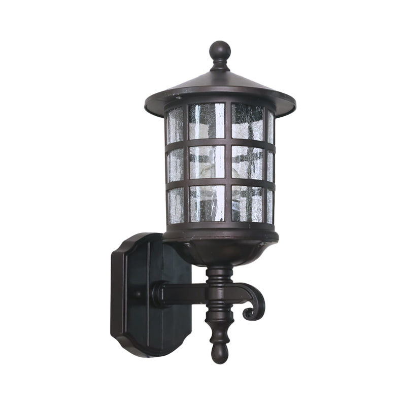 Skørter | 1-Light Wall Lighting Classic Lantern Clear Bubble/Broken Glass Wall Lamp in Dark Coffee for Courtyard