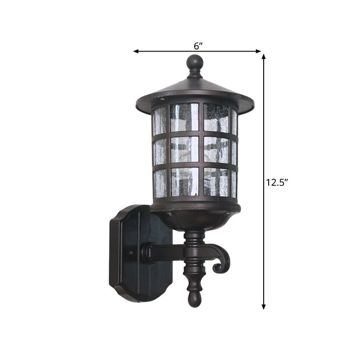 Skørter | 1-Light Wall Lighting Classic Lantern Clear Bubble/Broken Glass Wall Lamp in Dark Coffee for Courtyard