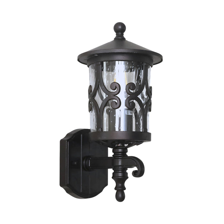 Skørter | 1-Light Wall Lighting Classic Lantern Clear Bubble/Broken Glass Wall Lamp in Dark Coffee for Courtyard