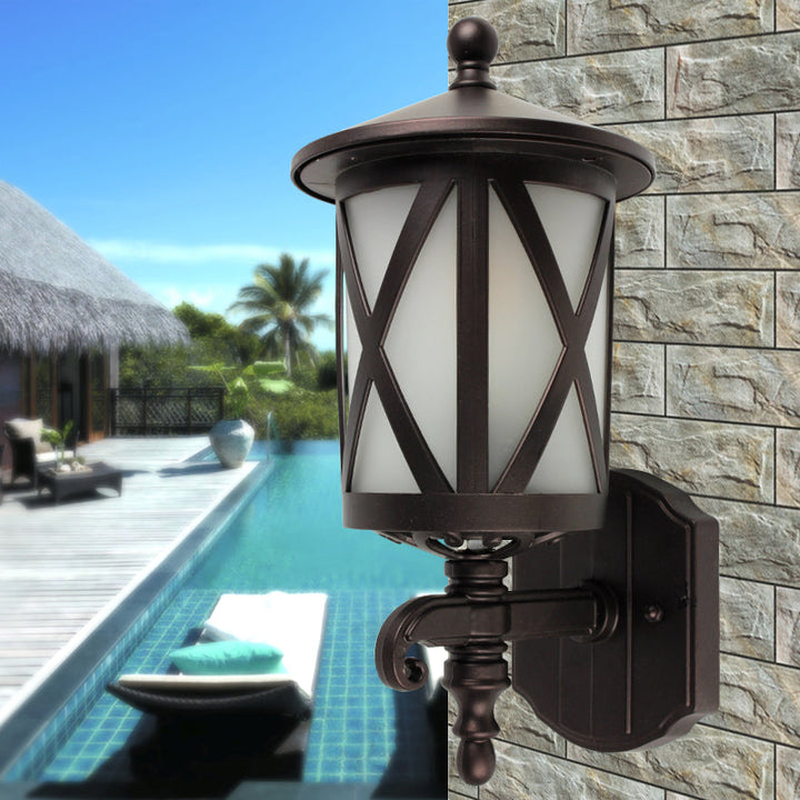 Skørter | Black X-Cage Wall Light Fixture Country Style Opal Glass 1 Head Yard Wall Mounted Light