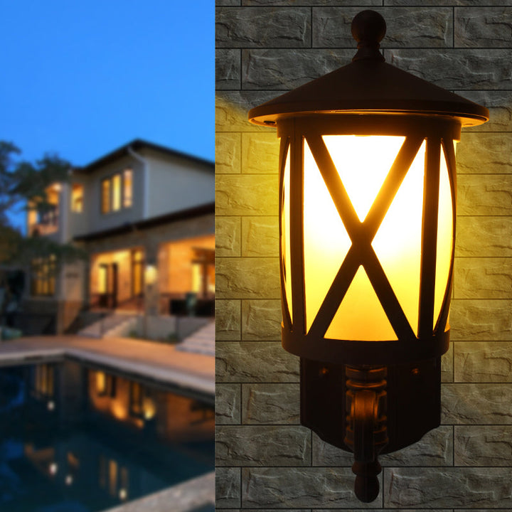 Skørter | Black X-Cage Wall Light Fixture Country Style Opal Glass 1 Head Yard Wall Mounted Light