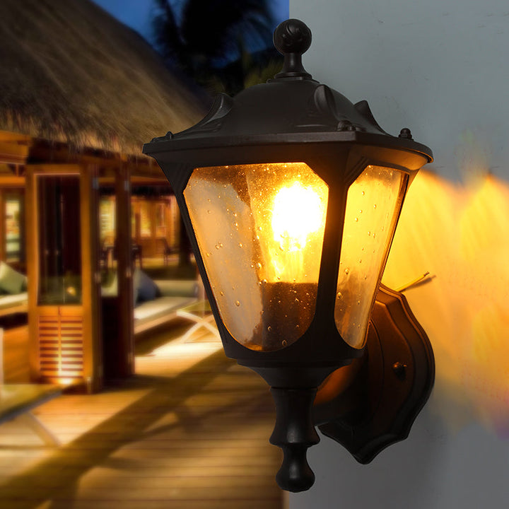 Skørter | Lantern Outdoor Wall Lighting Light Rustic Style Clear Bubble Glass 1-Head Black Finish Wall Switch