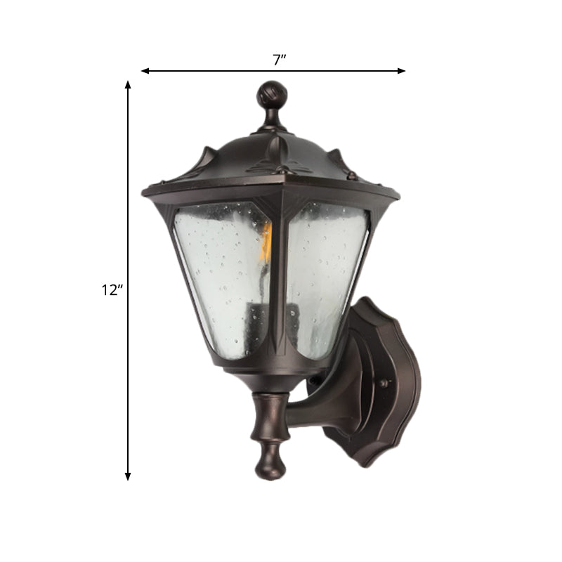 Skørter | Lantern Outdoor Wall Lighting Light Rustic Style Clear Bubble Glass 1-Head Black Finish Wall Switch