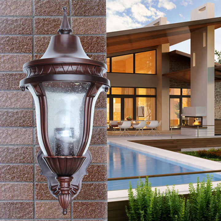 Skørter | 1 Bulb Clear Seedy Glass Wall Lamp Retro Rust Urn Shade Outdoor Wall Lighting Ideas