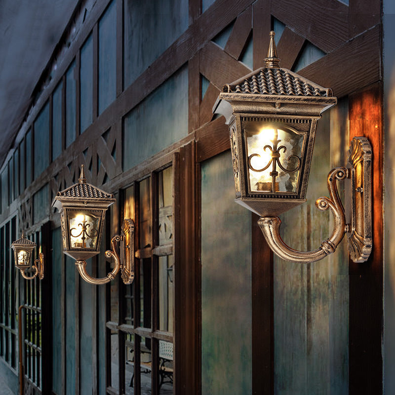 Skørter | Black/Bronze 1 Light Wall Mount Light Country House Clear Glass Lantern Shape Wall Lighting