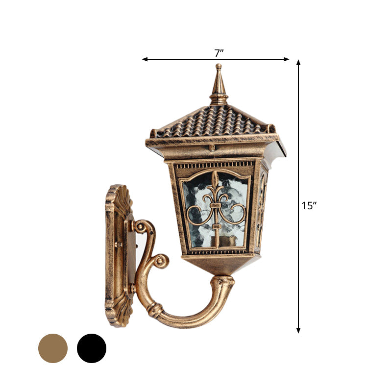 Skørter | Black/Bronze 1 Light Wall Mount Light Country House Clear Glass Lantern Shape Wall Lighting