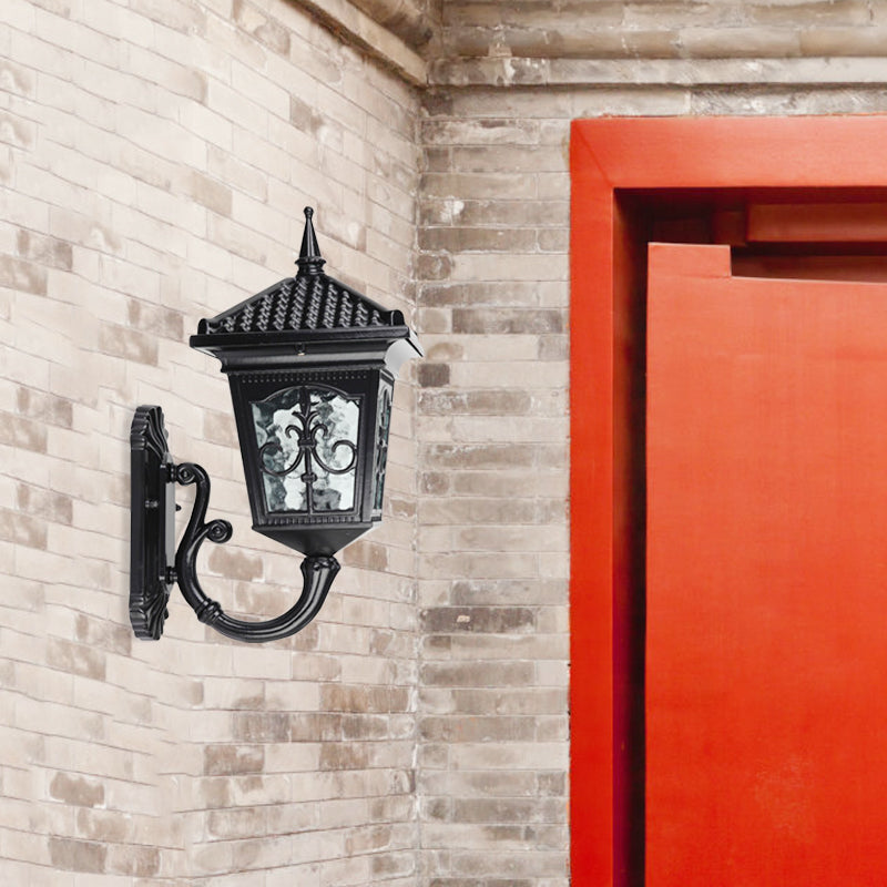 Skørter | Black/Bronze 1 Light Wall Mount Light Country House Clear Glass Lantern Shape Wall Lighting