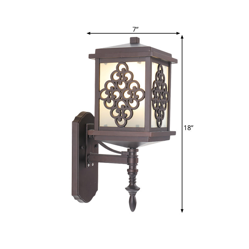 Skørter | Cubic Cream Glass Wall-Mounted Light Fixture Cottage 1 Light Patio Wall Lamp in Coffee with Chinese Knot Pattern