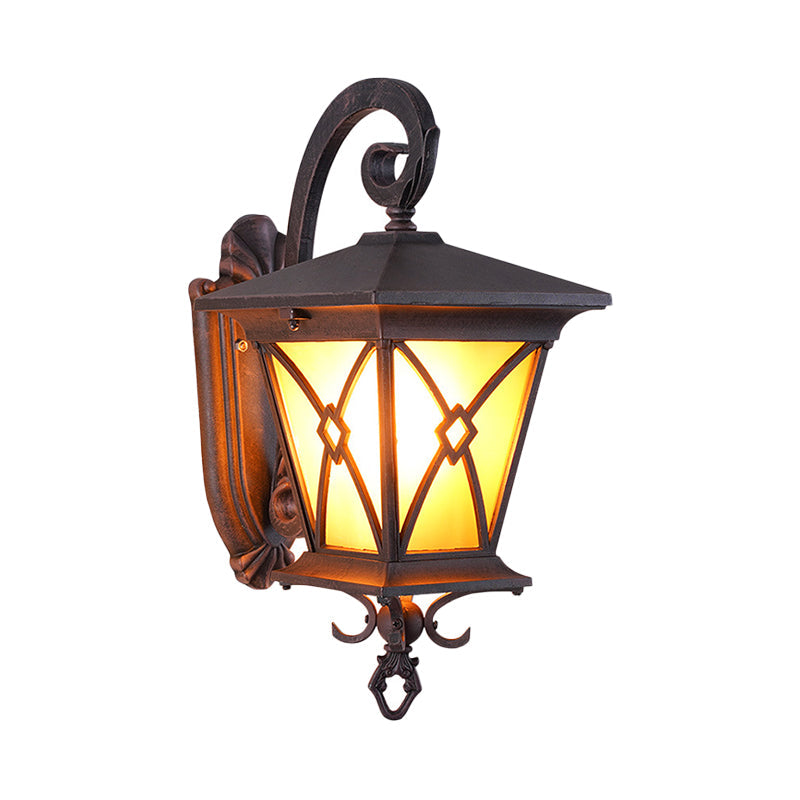 Skørter | 1-Bulb Yellow Glass Surface Wall Lamp Rustic Dark Coffee Lantern Outdoor Wall Lighting Ideas