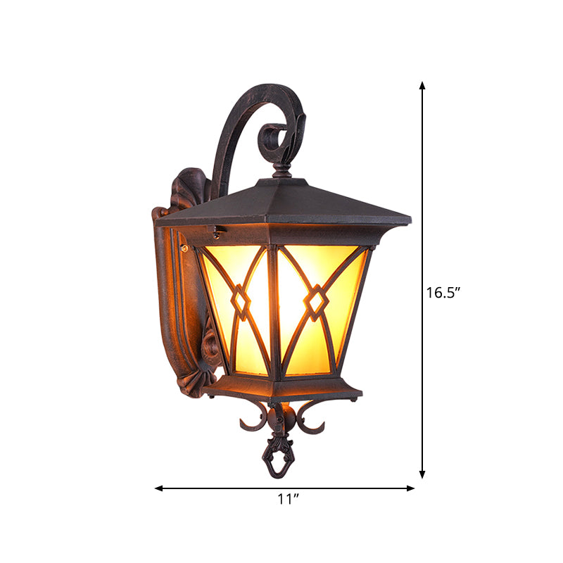 Skørter | 1-Bulb Yellow Glass Surface Wall Lamp Rustic Dark Coffee Lantern Outdoor Wall Lighting Ideas