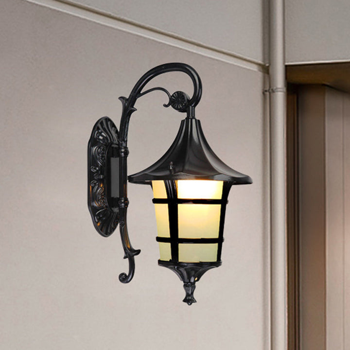Skørter | Metallic Black/Coffee/Bronze Wall Lamp S-shaped Arm 1 Light Lodge Style Wall Lamp with White Glass Shade