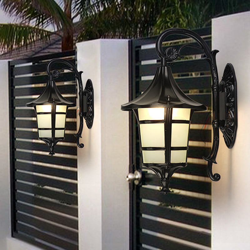 Skørter | Metallic Black/Coffee/Bronze Wall Lamp S-shaped Arm 1 Light Lodge Style Wall Lamp with White Glass Shade