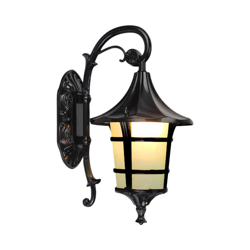 Skørter | Metallic Black/Coffee/Bronze Wall Lamp S-shaped Arm 1 Light Lodge Style Wall Lamp with White Glass Shade