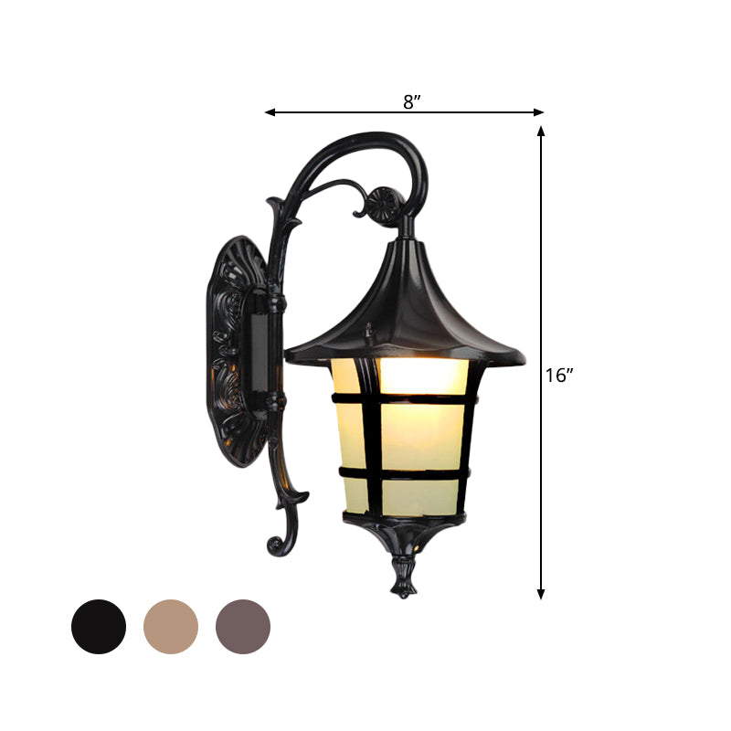 Skørter | Metallic Black/Coffee/Bronze Wall Lamp S-shaped Arm 1 Light Lodge Style Wall Lamp with White Glass Shade