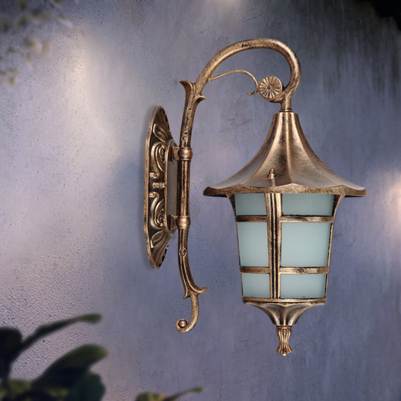 Skørter | Metallic Black/Coffee/Bronze Wall Lamp S-shaped Arm 1 Light Lodge Style Wall Lamp with White Glass Shade