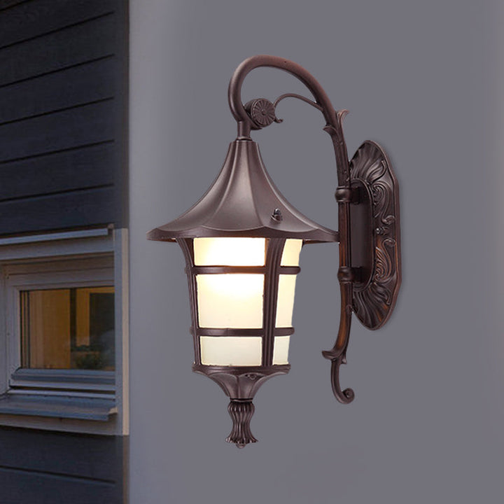 Skørter | Metallic Black/Coffee/Bronze Wall Lamp S-shaped Arm 1 Light Lodge Style Wall Lamp with White Glass Shade