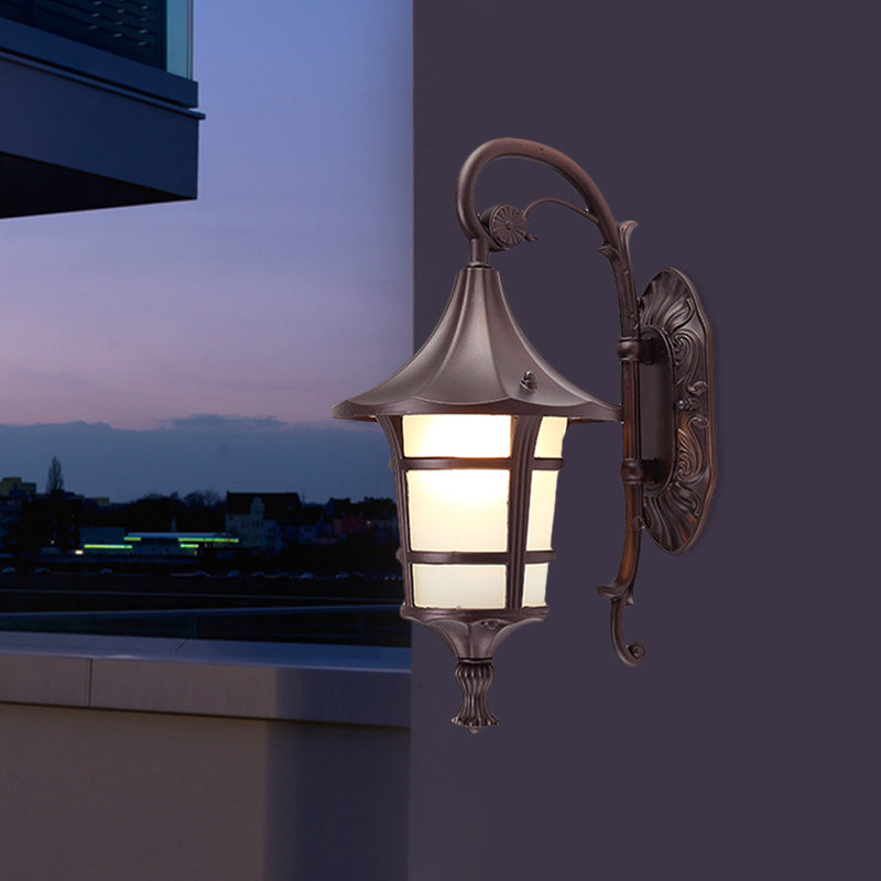 Skørter | Metallic Black/Coffee/Bronze Wall Lamp S-shaped Arm 1 Light Lodge Style Wall Lamp with White Glass Shade