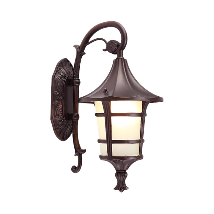 Skørter | Metallic Black/Coffee/Bronze Wall Lamp S-shaped Arm 1 Light Lodge Style Wall Lamp with White Glass Shade