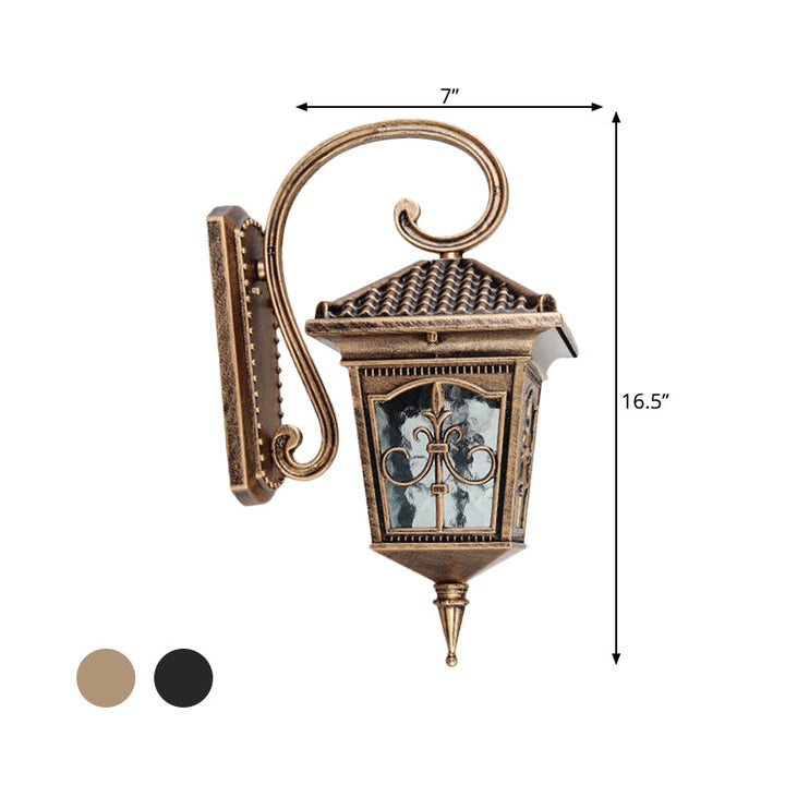 Skørter | Vintage Pavilion Wall Light 1-Light Clear Water Glass Wall Light in Black/Bronze with Curved Arm