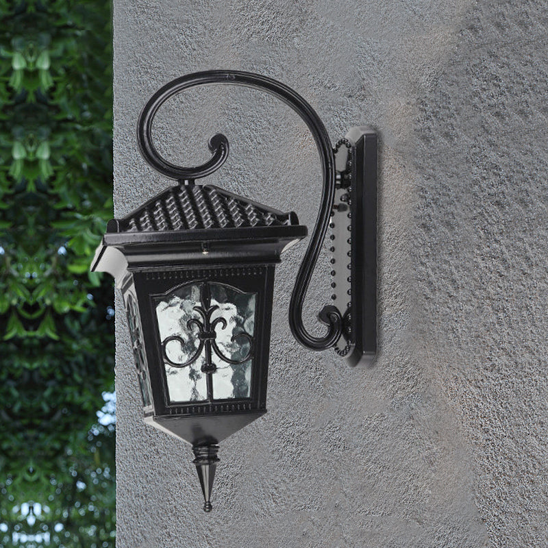 Skørter | Vintage Pavilion Wall Light 1-Light Clear Water Glass Wall Light in Black/Bronze with Curved Arm