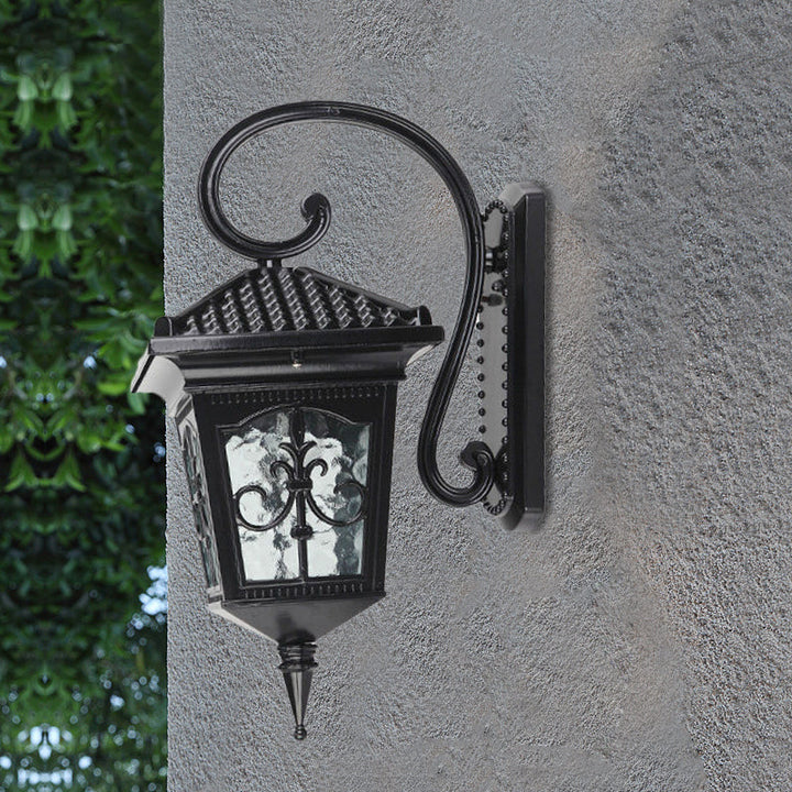 Skørter | Vintage Pavilion Wall Light 1-Light Clear Water Glass Wall Light in Black/Bronze with Curved Arm