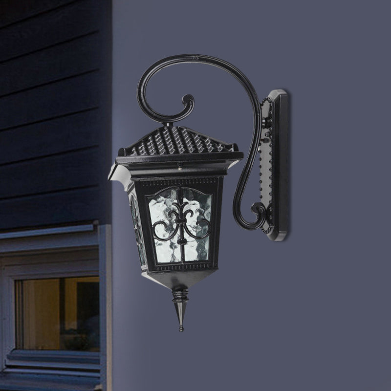 Skørter | Vintage Pavilion Wall Light 1-Light Clear Water Glass Wall Light in Black/Bronze with Curved Arm
