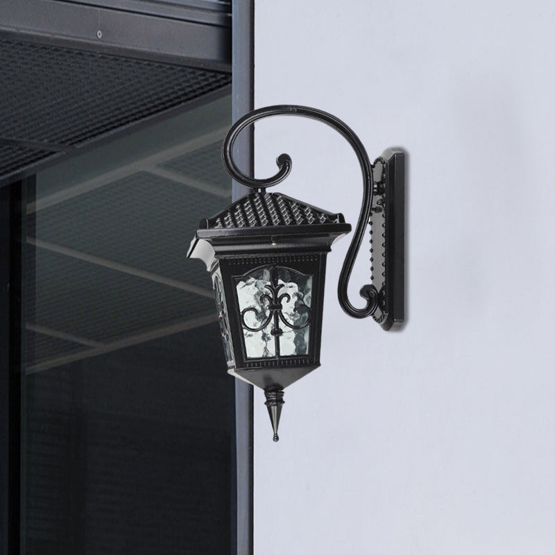 Skørter | Vintage Pavilion Wall Light 1-Light Clear Water Glass Wall Light in Black/Bronze with Curved Arm