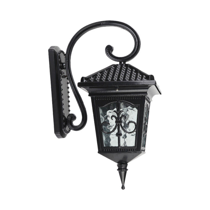 Skørter | Vintage Pavilion Wall Light 1-Light Clear Water Glass Wall Light in Black/Bronze with Curved Arm